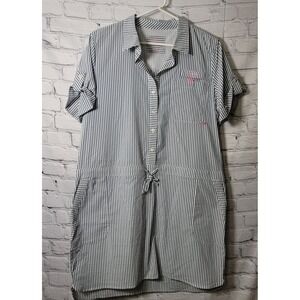 Vineyard Vines Blue White Striped Performance Shirt Dress Drawstring Waist Sz 12